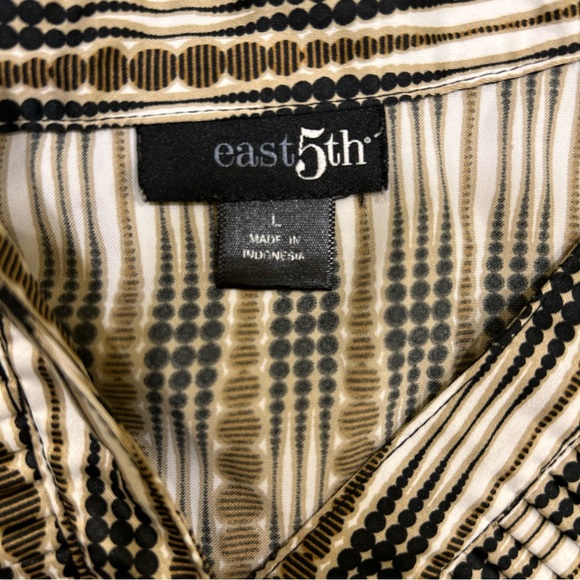 East 5th Womens Blouse Sz Large Brown/Cream Button Up Short Sleeve Front Ruffle - Picture 7 of 8